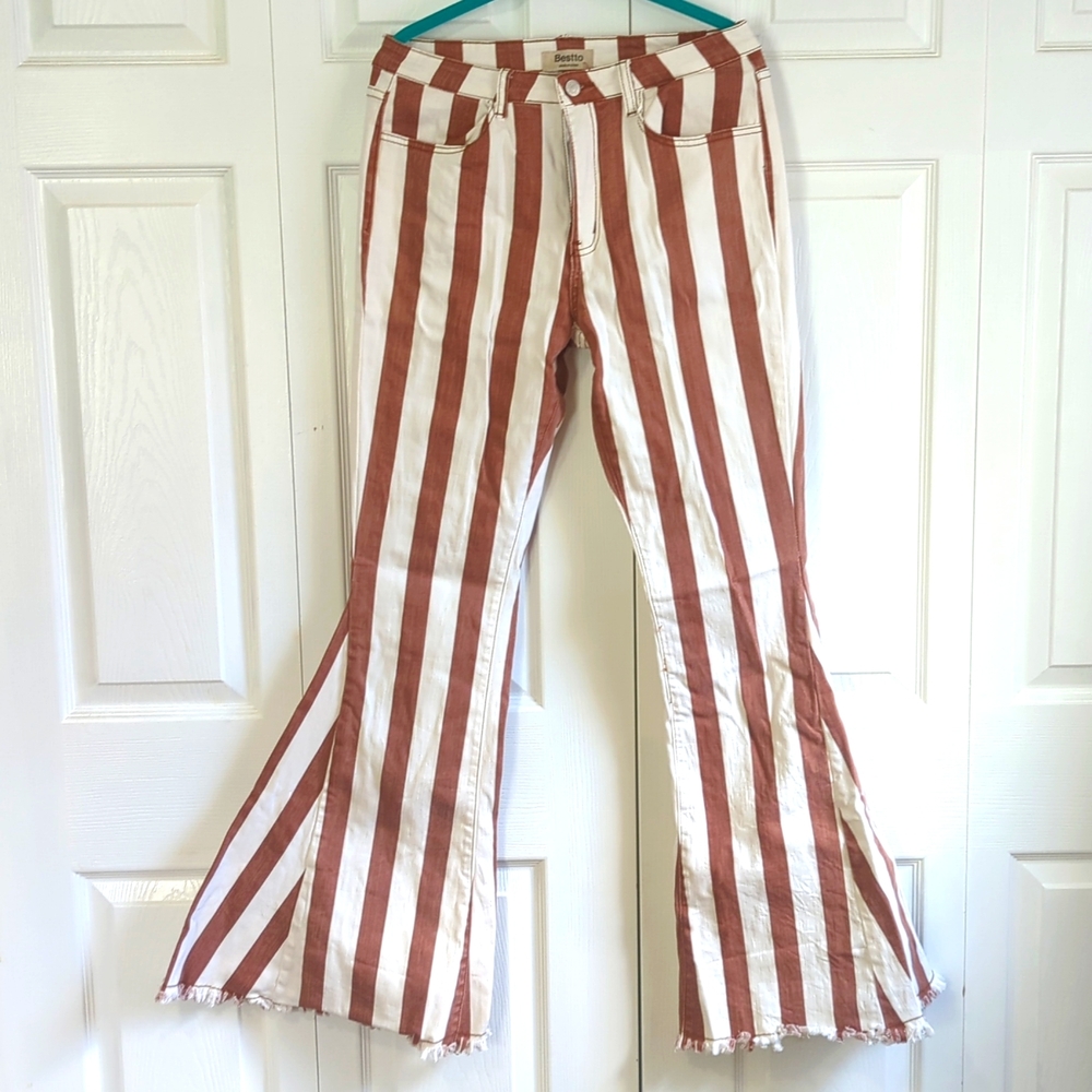Bestto Tall Extra Wide Flare Boot cut Striped Jeans